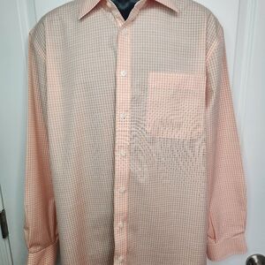 Stylish Men's Peach Plaid Button-Down Shirt